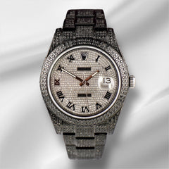 Rolex Men's Datejust 41mm Black Iced Out 11ct Diamonds Roman Watch 116300 Papers