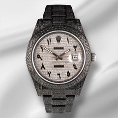 Rolex Men's Datejust 41mm Black Iced Out 11ct Diamonds Arabic Dial Watch 116300