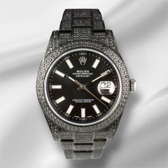 Rolex Datejust 41mm Black IcedOut 10ct diamond Black Dial Watch 116300