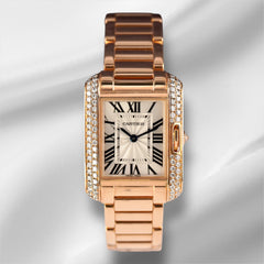 Cartier Tank Anglaise 30mm 18k Rose Gold Silver Dial Diamond Ladies Watch 3580