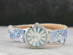 Omega 26mm De Ville Mini Tresor Steel Diamonds Ladies Watch Blue Strap 428.17.26