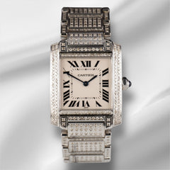 Cartier Tank Francaise Midsize 25mm Custom IcedOut 4ct Genuine Diamonds Ref 2301