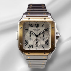 Cartier Santos XL Chronograph 44mm Steel Yellow Gold Mens Watch 4183 Papers