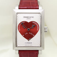 Pierre Kunz Cupidon 31.5mmx40mm SS Red Heart Dial Red Leather Band PKM102STR