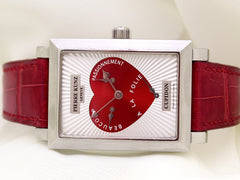 Pierre Kunz Cupidon 31.5mmx40mm SS Red Heart Dial Red Leather Band PKM102STR