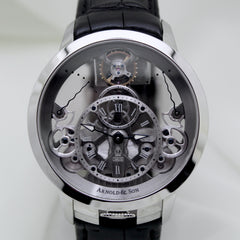 Arnold & Son Time Pyramid 44mm Steel Skeleton Dial Smooth Bezel Leather Band