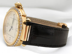 Cartier Pasha de Cartier 42mm 18K YG Silver Dial Black Leather Band WJ120351