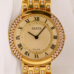 Gucci 33mm YG Gold Dial Diamond Bezel 751M