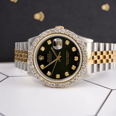 Rolex Mens Datejust 36mm 18k Yellow Gold & Steel ICED 2.50ct Diamonds Black Dial