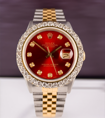 Rolex Ladies Datejust 36mm 18k Yellow Gold & Steel 2.50ct Diamonds Red Dial