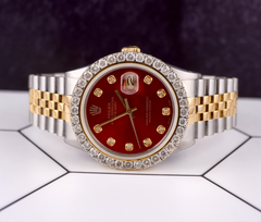 Rolex Ladies Datejust 36mm 18k Yellow Gold & Steel 2.50ct Diamonds Red Dial