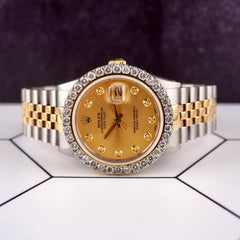 Rolex Men's Datejust 36mm 18k Yellow Gold/Steel ICED 2.50ct Diamonds Yellow Dial