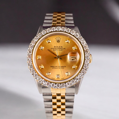 Rolex Men's Datejust 36mm 18k Yellow Gold/Steel ICED 2.50ct Diamonds Yellow Dial