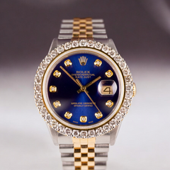 Rolex Men's Datejust 36mm 18k Yellow Gold & Steel ICED 2.50ct Diamonds Blue Dial