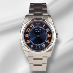 Rolex Air King 34mm Blue Concentric Dial Steel Mens Watch 114234