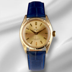 Rolex Oyster Perpetual Vintage Mens 34mm SOLID 14k Yellow Gold Leather Ref 6085