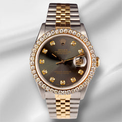 Rolex Mens Datejust 36mm 18k Yellow Gold & Steel ICED 2.50ct Diamonds Grey Dial