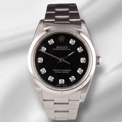 Rolex 34mm Oyster Perpetual Black Diamond Dial Stainless Steel Watch 14000