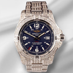 Breitling Colt Mens 44mm Iced 12ct Diamonds Blue Dial Steel Quartz Watch A74388