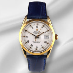 Rolex Oyster Perpetual Date 34mm White Dial Vintage Gold Shell Men's Watch 15505