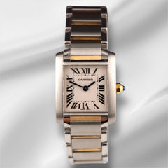 Cartier Tank Francaise 20mm Quartz Ladies 18k Gold & Steel Watch White Dial 2384