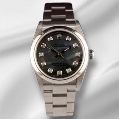 Rolex Oyster Perpetual 31mm Stainless Steel Black MOP Dial Watch 77080