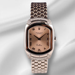 Rolex 25mm Cellini Cellissima 1ct Diamonds Pink Dial White Gold Watch 6693
