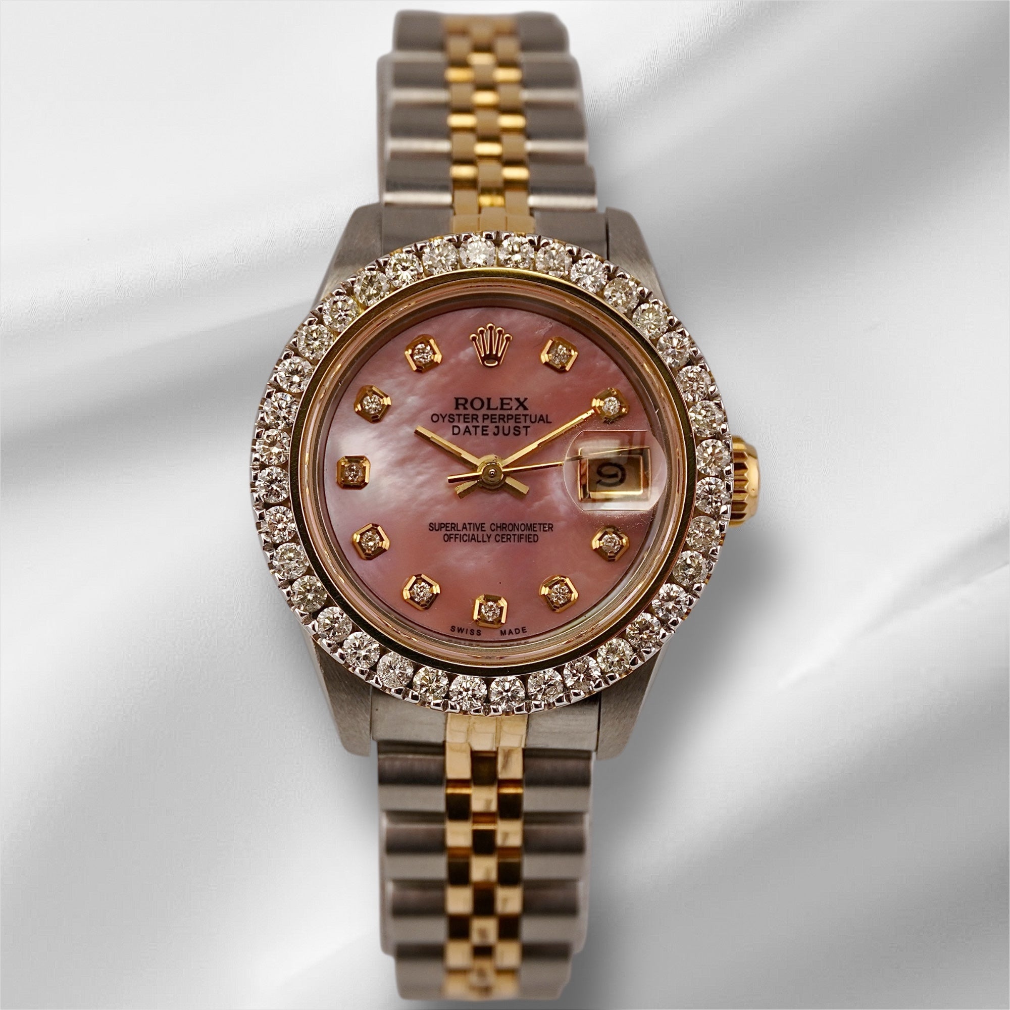 
Rolex Ladies Datejust 26mm 18k Yellow Gold/Steel 2ct Diamonds Pink MOP Dial