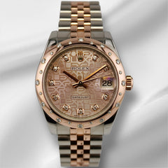 Rolex Datejust 31mm Midsize Steel 18k Rose Gold Diamond Ladies Watch 178341