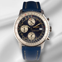 Breitling 41mm Old Navitimer Blue Dial Leather Band Steel Mens Watch A13022