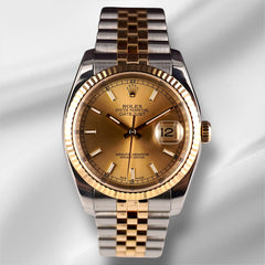 Rolex Mens Datejust 36mm 18K Yellow Gold & Steel Watch Jubilee Fluted Ref 116233