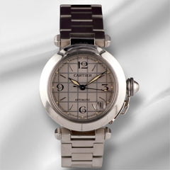 Cartier 35mm Pasha C Mens Stainless Steel Grey Grid Dial Automatic Watch 2324