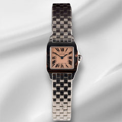 Cartier Santos 20mm Demoiselle Pink Mop Dial Steel Ladies Watch 2698