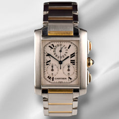 Cartier 28mm Tank Francaise Chronograph Steel Yellow Gold Mens Watch 2303