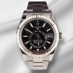 Rolex Sky-Dweller 42mm Men 18k White Gold Bezel Steel Watch Oyster Black 326934