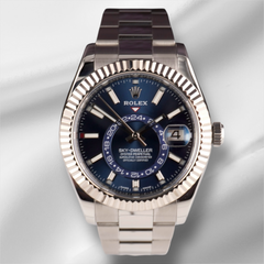 Rolex Sky-Dweller 42mm Men 18k White Gold Bezel Steel Watch Oyster Blue 326934