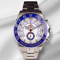 Rolex 44mm Yacht-Master II Steel Blue Bezel White Dial Men's Watch 116680