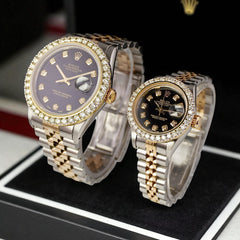 Rolex SET Datejust 26/36mm 18k Yellow Gold & Steel 2.50ct Diamonds Black Dial