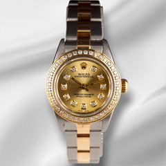 Rolex Ladies 25mm Oyster Perpetual 18k Gold & Steel 1.5ct Diamond Watch 67193
