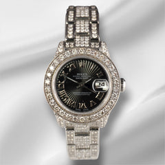 Rolex 26mm Datejust Black Sunbeam Dial 10ct Iced Out Diamonds Watch Ref 179174