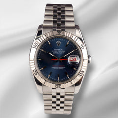 Rolex 36mm Datejust Turn-O-Graph Steel White Gold Blue Dial Men's Watch 116264