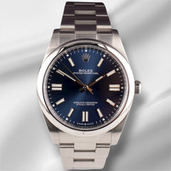 Rolex Men's 41mm Oyster Perpetual Steel Blue Dial Smooth Men's Watch 124300
