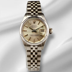 Rolex Ladies Datejust 26mm 18k White Gold Jubilee Silver Dial Watch Ref: 6917