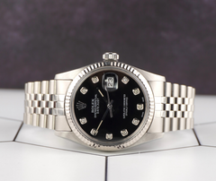 Rolex 36mm Datejust Steel Fluted Jubilee Black Dial Watch 16014
