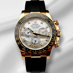 Rolex 40mm Daytona Oysterflex 18k YG M.O.P. Diamond Dial Mens Watch 116518LN