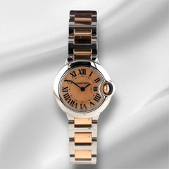 Cartier Ballon Bleu 28mm Steel Rose Gold Pink Mother of Pearl Ladies Watch 3009