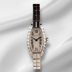 Cartier 27mm Tonneau 18K White Gold Diamond Ladies Quartz Watch 2545