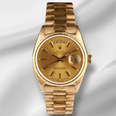 Rolex 36mm DAY-DATE 18k Yellow Gold President Bark Jubilee Men's Watch 1807