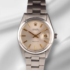 Rolex 34mm OysterDate Precision Silver Dial Vintage Steel Men's Watch 6694