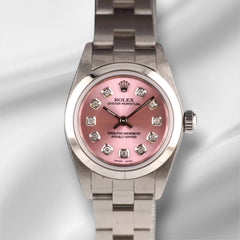 Rolex Oyster Perpetual 25mm Stainless Steel Pink Diamond Dial Watch 67180